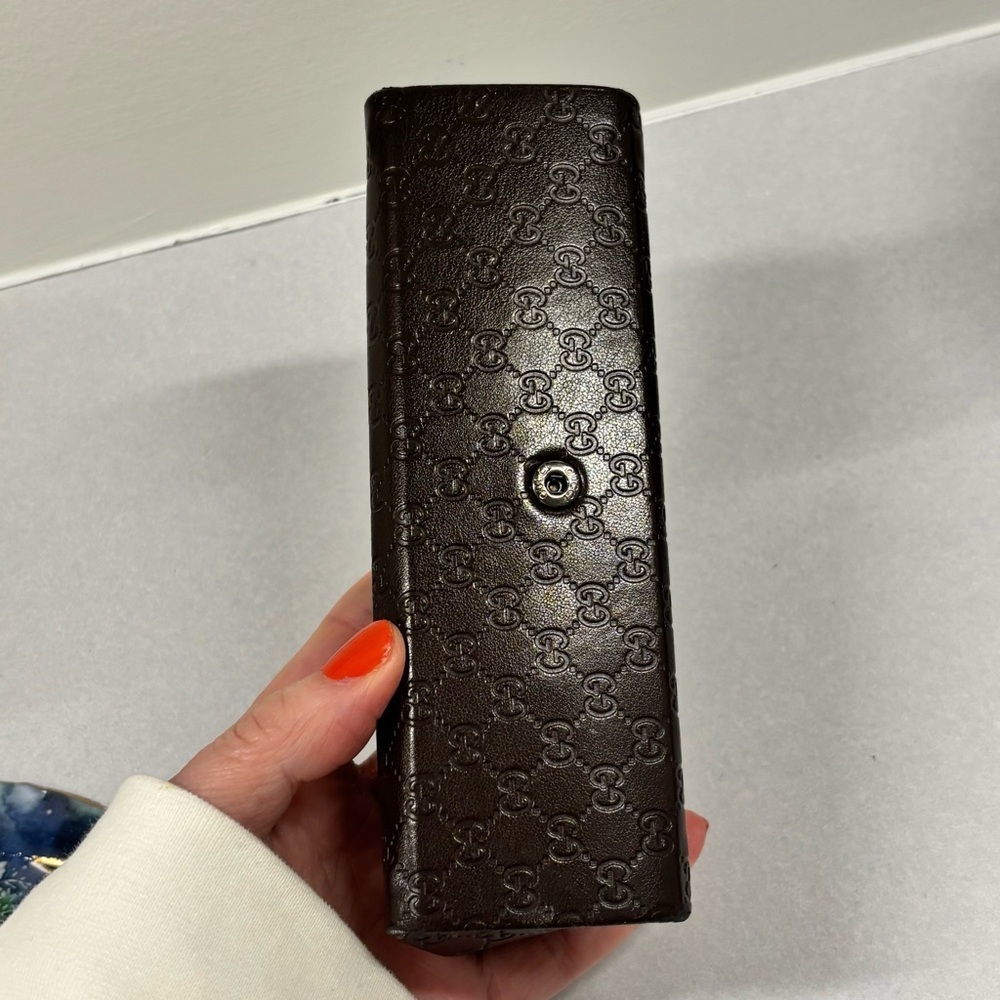 GUCCI trifold hard shell eyeglass case brown monogrammed luxury glasses case - Picture 13 of 15